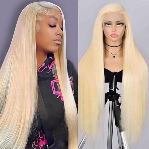 26 Zoll 13x6 Spitze Front Perücken Menschliches Haar 200 Dichte 613 Blonde Gerade Perücken Pre Plucked Brazilian 13x6 HD Frontal Spitze Gerade Klebelose Perücken Menschliches Haar Für Frauen