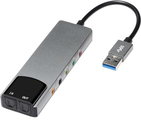 Kissmii 6 in 1 USB Scheda Audio Ottica Esterna Adattatore Convertitore Audio Multifunzione per Notebook Scheda Audio in Alluminio
