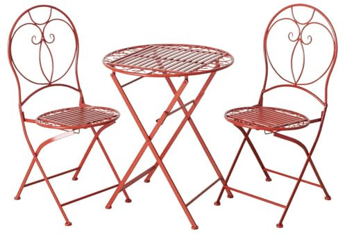 MF Jasmin 3-teiliges Bistro-Set, Klappbar, Gartenmöbel aus Metall, Tisch Ø 60 cm mit 2 Stühlen, Rot