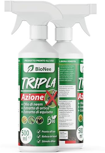 Tripla Azione Spray 500 ml | Con Olio di Neem, Estratto di Ortica ed Equiseto | Naturale, Pronto all’Uso, Zero Residui | Protezione e Rinforzo per Piante e Orto