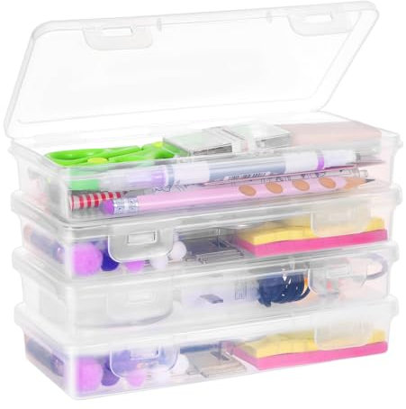 ChauLanBow 4 Stück Stiftebox Stifte Organizer kinder Stapelbare Aufbewahrungsbox mit Deckel, Sortierbox Vokabelbox Sortierboxen für Kleinteile Boxen Aufbewahrung Bastelmaterial, Durchsichtige