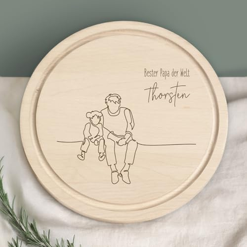 Frühstücksbrettchen „Danke Papa“ personalisiert – Geschenk Vatertag – Schneidebrett rund aus Buchenholz mit Gravur – Brotzeitbrett Holz mit Namen – Papa Geschenk Idee (Bester Papa Mädchen)