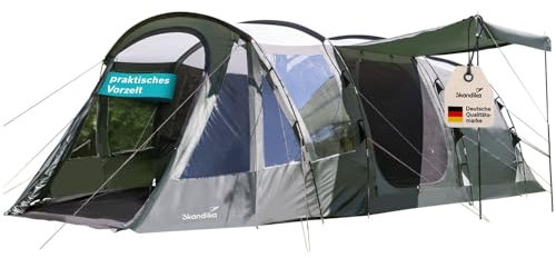 Skandika Tunnelzelt Canyon 5 Protect | Camping Zelt für 5 Personen, Vordach, teilbare Schlafkabine, 3 Eingänge, 210 cm Stehhöhe, 3000 mm Wassersäule, Sonnendach | Campingzelt, Gruppenzelt Outdoor