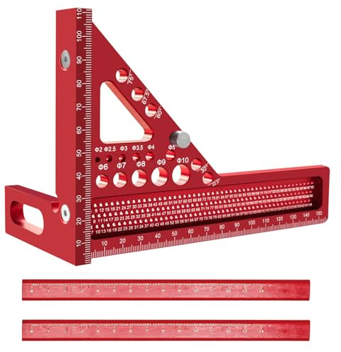 Qivine 3D Multi Angle Speed Square, 22.5-90° Aluminum Alloy Metric Carpenter Square, Accurate Multi-Purpose Triangle Square with 2 Pencils, Carpentry Tools for Crafts & Engineering