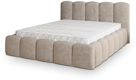 Masseno Polsterbett FALINA K 180x200 cm, Doppelbett, Bettkasten, Stauraum, Lattenrost Und Kopfteil - Beige, Paros 02
