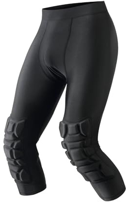 Jormino Men Basketball Leggings with Knee Pads, 3/4 Padded Compression Pants with Cup Pocket