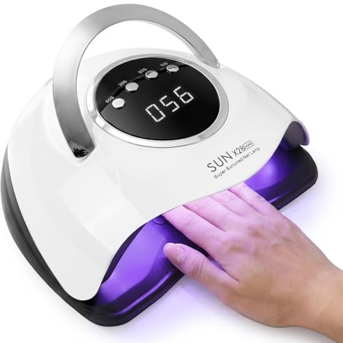 Qixeva UV-LED-lampa för naglar, 380 W Gel Nagellampa med 90 pärlor, 4 Timer, Automatisk sensor, Halvpermanent Nagellampa med handtag, Professionell Nagellampa för Domositisk och Vardagsrum