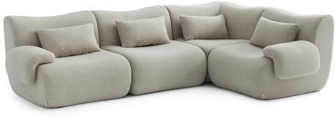 MILYsofa Modulares Ecksofa, 4-Sitzer, Bouclé-Bezug Steinbeige, Abnehmbare Kissenbezüge (Steinbeige, 4-Sitzer)
