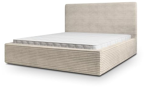 Masseno Polsterbett MIRETTI 200x200 cm, Doppelbett, Bettkasten, Stauraum, Lattenrost Und Kopfteil - Creme, TILIA 03
