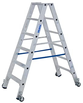 KRAUSE lde845 Stehleiter mit Rollen, 2 x 6 Treppe, 1.4 m Höhe Leiter Trittstufe, 2.95 m Höhe