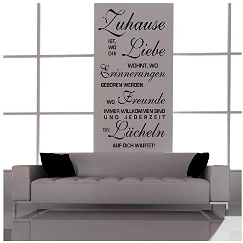 Alternatif Wandtattoo XXL Zuhause ist wo die Liebe wohnt Spruch Wohnzimmer Wandaufkleber (Schwarz, 120 cm x 60 cm)