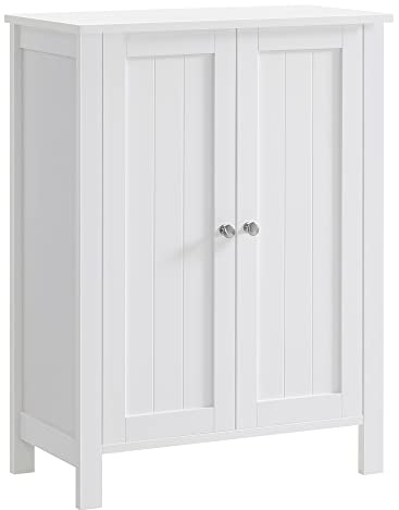VASAGLE Floor Storage Cabinet, Freestanding Storage Unit with 2 Adjustable Shelves, for Bathroom Living Room Dining Kitchen, 11.8 x 23.6 x 31.5 Inches, Cloud White UBCB60WV1