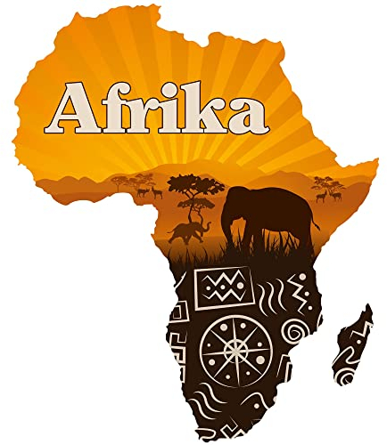 Wandtattoo Afrika Kontinent, afrikanische Deko, Wandsticker Afrikanische Zeichen, Wandaufkleber Wohnzimmer Schlafzimmer, Fototapete selbstklebend XXL, 68x57cm