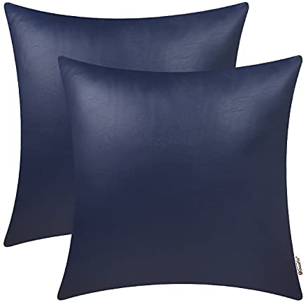 Brawarm Kissenbezüge aus Kunstleder, Leder-Kissenbezüge, einfarbig, für Couch, Bett, Sofa, Garten, Zuhause, dekorativ, Marineblau, 40,6 x 40,6 cm, 2 Stück