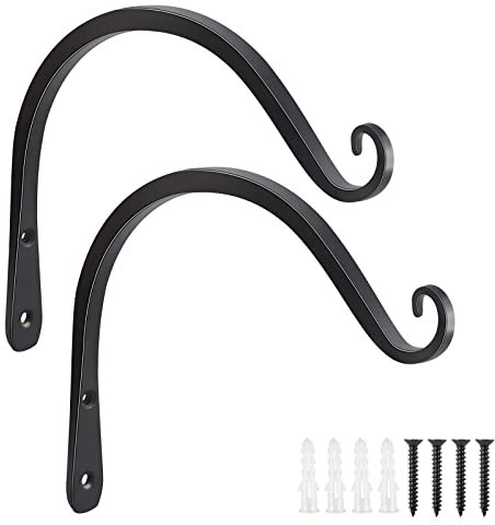 FEED GARDEN Wall Hook Hanging Plant Bracket 8 Inch, Decorative Straight Plant Hanger for Hanging Bird Feeders, Wind Chimes, Flower Baskets, Yoga Mat, Indoor/Outdoor Use 2 Pack,Black