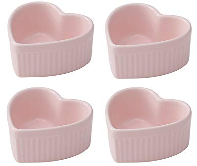 Sizikato Lot de 4 ramequins en porcelaine en forme de cœur 8,9 cm pour souffle, crème brûlée et sauces