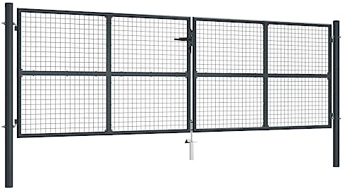 vidaXL Mesh Gartentor Verzinkter Stahl Doppelflügeltor Doppeltor Gartentür Zauntor Hoftor Zauntür Gartenpforte Einfahrtstor Tor 400x175cm Grau