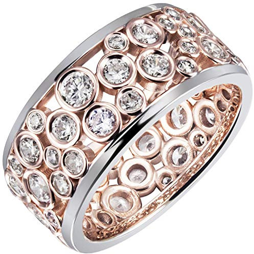 Jobo Damen-Ring breit aus 925 Sterling Silber Bicolor vergoldet mit 55 Zirkonia Größe 50