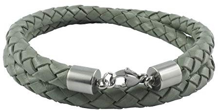 König Design Lederkette Lederband Leder-Armband 3 mm Herren Halskette Grau 40 cm lang mit Karabinerverschluss geflochten