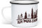 Fashionalarm Emaille-Tasse Ich muss dann mal in den Wald! beidseitig Bedruckt mit Spruch Motiv | Emaille-Becher als Geschenk-Idee für Camper, Weiß/Schwarz