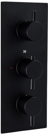 ENKI, Venice, TSV025, Concealed Thermostatic Triple Shower Mixer Valve with Two Outlets, Round Handles, Modern Bathrooms, Constant Temperature, Matt Black