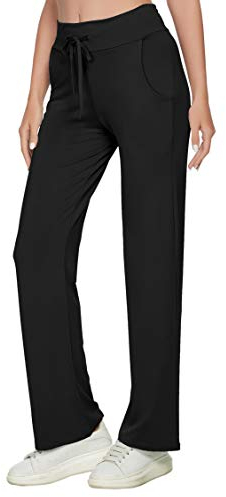 TownCat Yoga Hose Damen Sporthose Geradem Bein Hose Mit Taschen Drawstring Loose Jogging Bottoms Sport Im Freien Lauftraining Modal Trousers Active Leisure Schwarz XL