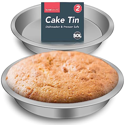 SOL 2pk 8-Inch Cake Tin Dishwasher & Freezer Safe - 3.5Cm Deep Durable Stainless Steel Round Cake Tins for Baking at Home & Commercial Use - Cake Pans for Cakes & Desserts