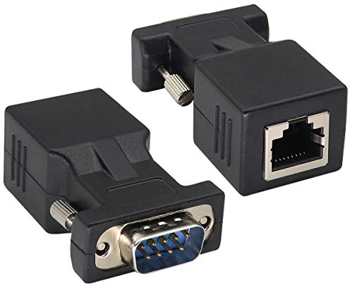 AAOTOKK RJ45 vers DB9 Adaptateur RS232 Port Série 9 Broches RS232 Mâle vers RJ45 Femelle CAT5 CAT6 Ethernet LAN Extend Converter,Réseau vers DB9 Adaptateur D'extension Coupleur Port Série (2Pack)