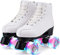 Damen Klassische Retro Rollschuhe,Rollschuhe mit Vier Rollen in Doppelreihe,Classic Roller, Rollschuhe für Kinder,LED Rollschuhe, ideal für Anfänger, komfortable Roller-Skates (42, Weiß)