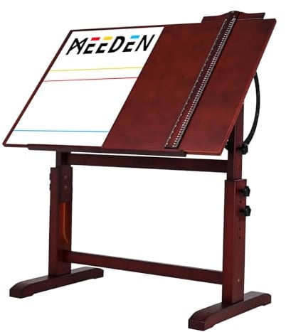 MEEDEN Table à Dessin en Bois: 90 x 60 cm Table de Dessin d'artiste, Table d'art avec Hauteur Réglable, Table de Peinture en Studio, Bureau d'Artisanat pour Adultes pour l'Écriture, Noyer