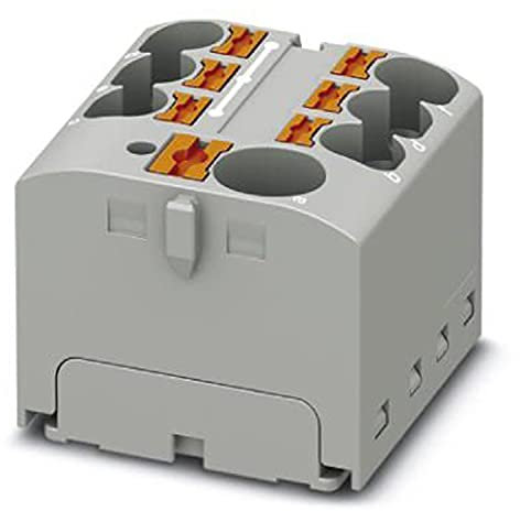 PHOENIX CONTACT PTFIX 10/6X4 GY Verteilerblock, 450 V, 41 A, Anzahl der Anschlüsse 7, Querschnitt 0,2 mm²-6 mm², AWG 24-10, Breite 27,9 mm, Höhe 21,7 mm, Grau, 8 Stück