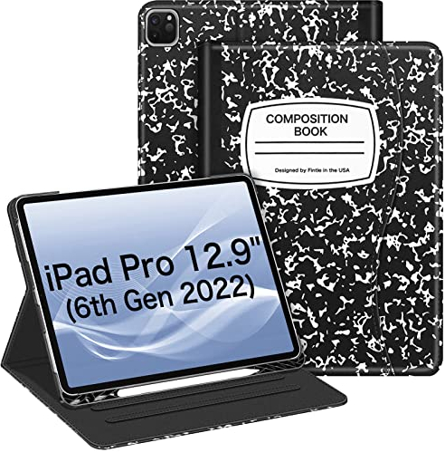 Fintie Folio-Hülle für iPad Pro 32,8 cm (12,9 Zoll), 6. Gen. 2022, iPad Pro (12,9 Zoll) 2021, 5. Gen. 2020, 4. Gen. 2018, 3. Gen., Multi-Winkel, Smart-Ständer, Stifthalter/Tasche, Kompositionsbuch
