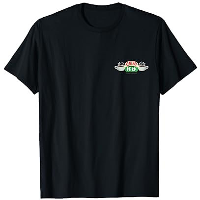 FRIENDS Central Perk Chest Logo T-Shirt Noir Unisexe-Adulte Homme T-Shirt Classique Manche Courte Taille S EU 33 inches Col en Forme de Trou de Serrure Coton 100% Importé