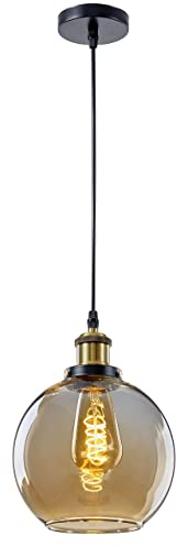 MOSSODOR Luna Globe Pendant Ceiling Light Modern Glass Shade Hanging Lamp Fixture Brass Indoor Decorative Lighting (Gold, 20cm)