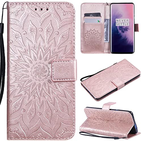 Ttianfa Coque pour Apple IPHONE 12 Portefeuille Rabat Étui Housse [2 Carte Fentes] [Stand Support] [Magnétique] gaufrée Tournesol PU Cuir 360° Antichoc 2& Verre Trempé,Rose