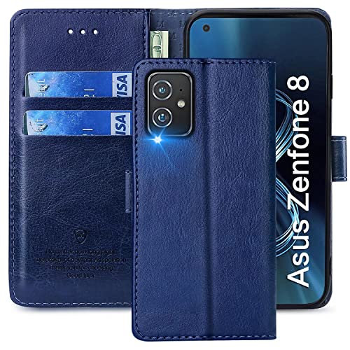 xinyunew Custodia per ASUS Zenfone 8 (ZS590KS),Cover ASUS Zenfone 8 (ZS590KS) Libro,[Housse en Cuir PU Premium] [Etui à Rabat],Flip Cover per Phone Portafoglio per ASUS Zenfone 8 (ZS590KS),Blu