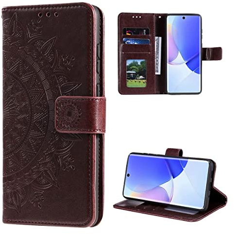CoverKingz Schutzhülle kompatibel mit Huawei Nova 9 / Honor 50 - Handycover mit Kartenfach Schutztasche Wallet - Flip Case klappbar Motiv Mandala Braun