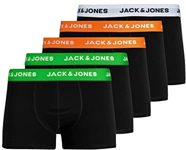 JACK & JONES Men's JACHUEYS TRUNKS 5 PACK, White/Shocking orange, S