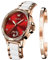 OLEVS Damenuhren Elegant Mechanisch Analog Mode Diamant Kleid Datum Keramik Edelstahlarmband Rosegold Armbanduhr für Frauen, rot