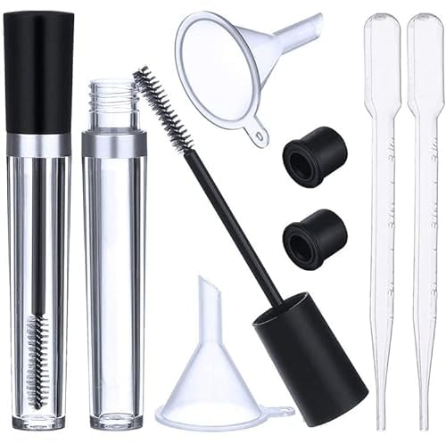 Leer Wimpern Tube, 8ml Kunststoff Wimperntusche Tube Mascara Flaschen Set mit 2 Stück 3ML Tropfer und 2 Stück Transparente Trichtern und Gummieinsätzen
