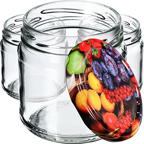 KADAX Bocaux hermétiques en verre de 200 ml, petits plateaux avec couvercle à vis pour fruits en conserve, confitures et miel (lot de 100, fruits colorés)