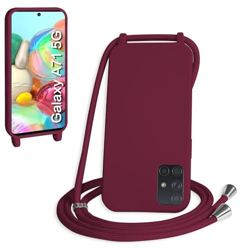 WenBaby Handykette für Samsung Galaxy A71 5G Hülle mit Band,Handyhülle mit Schnur zum Umhängen Silikon Seil Necklace Schutzhülle mit Kordel Tasche Case TPU Bumper für Galaxy A71 5G- Rot