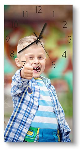 DEQORI personalisierte Glasuhr mit Foto | horizontal 30x60 cm, Zahlen, Weiß | eigenes Bild | große XXL Design Uhr aus Glas | leise Wanduhr für Wohnzimmer & Küche | Moderne Uhr für die Wand