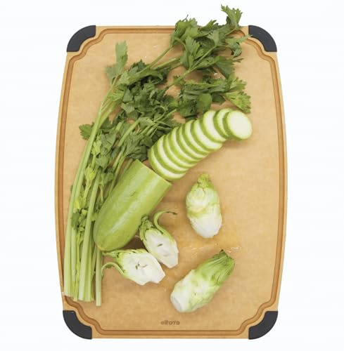 Elihome Essential Series Cutting Board for Kitchen- Natural Wood Fiber Composite, Dishwasher Safe, Eco-Friendly, Juice Grooves, Non-Slip Feet, Non-Porous, Reversible, BPA Free, X-Large -17 x 13
