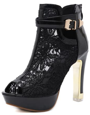 BORAMAX Women's Pretty Lace Flowers Open Toes High Heels Ankle Boots Platform Boots Peep Toe Colorful Casual Womens Boots