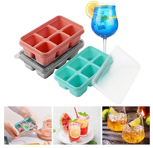 3 Packs Mini Eiswürfelform Mit Deckel,Leicht Zu Lösende Eiswürfelform Silikon Klein Quadratische Eiswürfel,Kleiner Kühlschrank Eiswürfelform Mini,Klein Ice Cube Tray für Soda, Bier, Whiskey, Saft