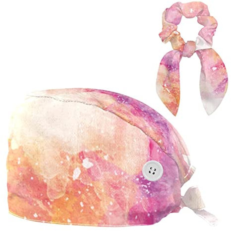 VBFOFBV Casquettes de Gommage Femmes avec Boutons Chapeaux de Gommage Femmes Cheveux Longs Queue de Cheval Gommage Casquette de Travail,Aquarelle d'encre de Poudre Rose