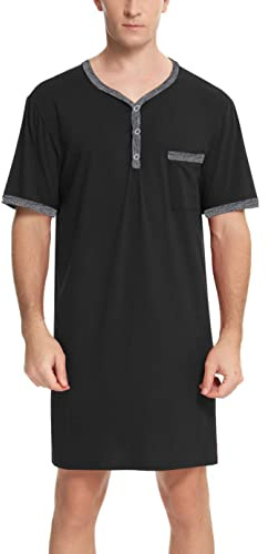 Yukiuiny Maglie Pigiama Uomo Maniche Corte Abbigliamento da Notte Cotone Camicie Lunghe per Dormire