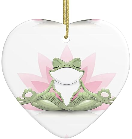Niedlicher lustiger Frosch macht Yoga Keramik Herz Anhänger für Zuhause Einkaufszentrum Weihnachtsbaum hängende Dekoration