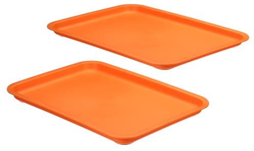 PATIKIL 14x10 Fast Food Tray, 2 Pack Plastic Reusable Multi-Purpose Rectangle Serving Tray for Cafeteria Restaurant Home Kitchen, Orange